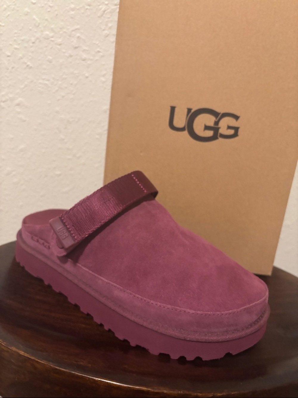 UGG Plum Suede Platform Clog with Strap - Picture 3 of 8